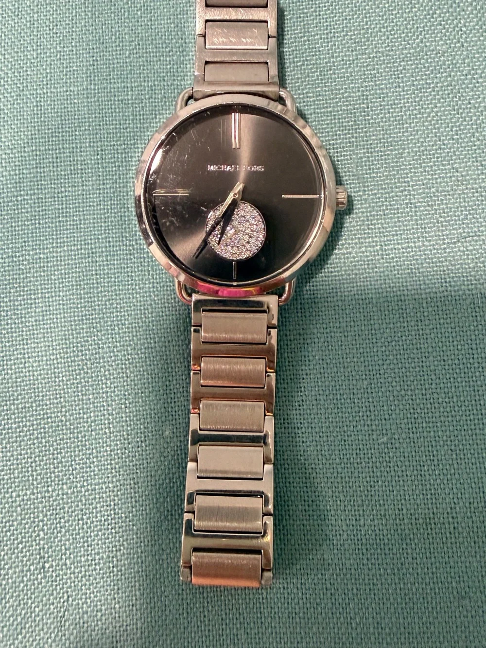 Michael Kors Men's Silver Watch with Black Dial and Crystal Accent
